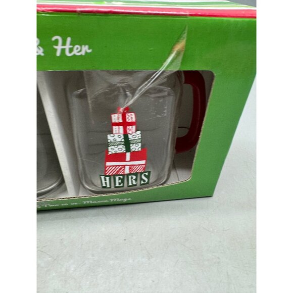 TMD holding his & her set of 2 16oz Christmas mason mugs handles red READ NEW - Picture 4 of 8